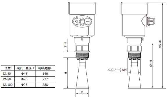 防腐雷達(dá)物位計(jì)RD705外形尺寸圖